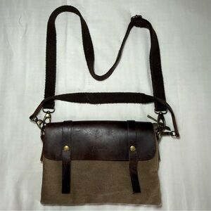 Garuglieri Womens Italian Leather Crossbody Purse Bag Canvas & Leather Messenger